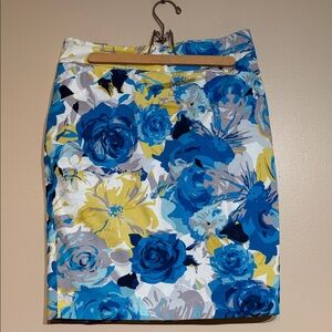 Charter Club Blue and Yellow Floral Pencil Skirt